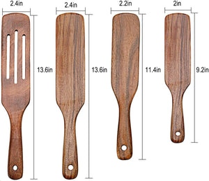 Deenee’s 4pc Spurtle Set, Kitchen Tools As Seen On TV, Wooden Spoons for Cooking Utensils, Teak Wood Spatula Utensil Set