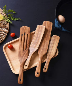 Deenee’s 4pc Spurtle Set, Kitchen Tools As Seen On TV, Wooden Spoons for Cooking Utensils, Teak Wood Spatula Utensil Set